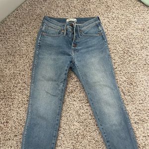 Madewell jeans, raw hem + button fly